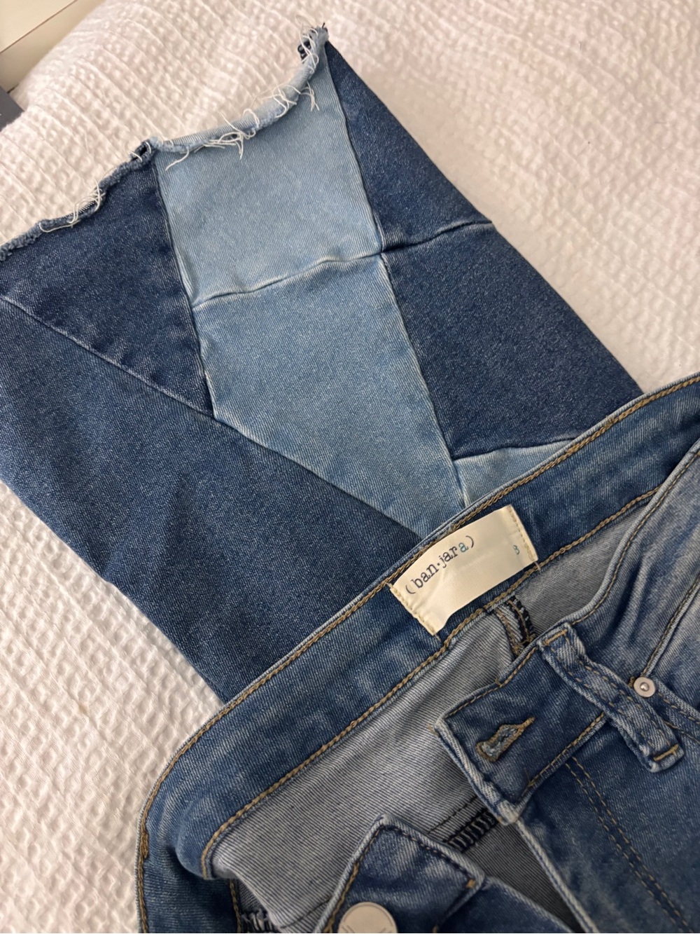 Patchwork High-Rise Women's Jeans in Two-Tone Blue ban.jara size 8
